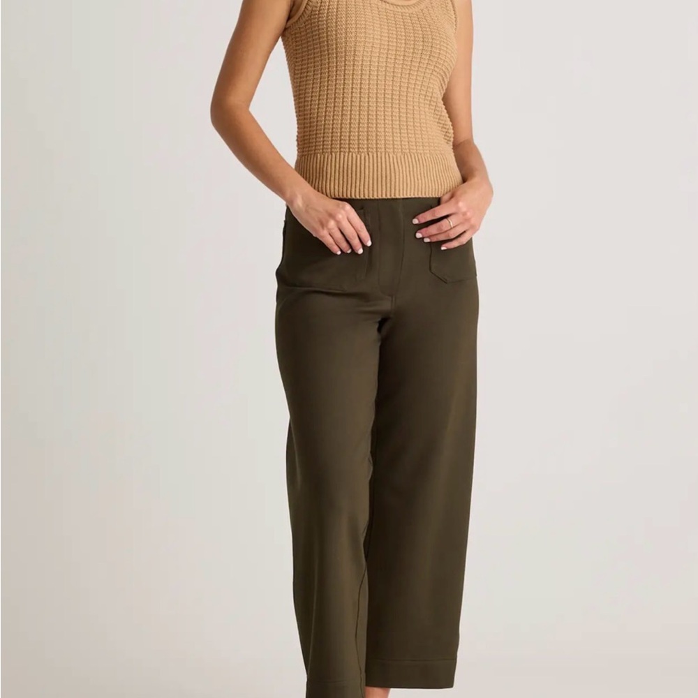 Quince Ultra-Stretch Ponte Cropped Wide Leg Pants- Olive New with tag